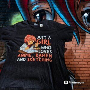 Anime T Shirt XL Blk Just A Girl Who Loves Anime Ramen And Sketching